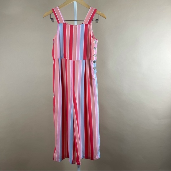 My Michelle Large Girls Pastel Striped 50’s Retro Romper Overalls Wide Leg - Picture 1 of 9